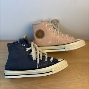 Converse Hi Tri Color Sneakers in Navy and Baby Pink‎ Shearling Woman’s 7.5